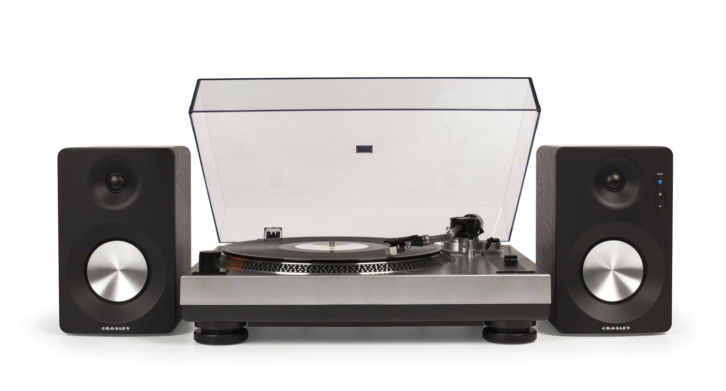 Crosley K100A-SI Turntable with Speakers- Silver