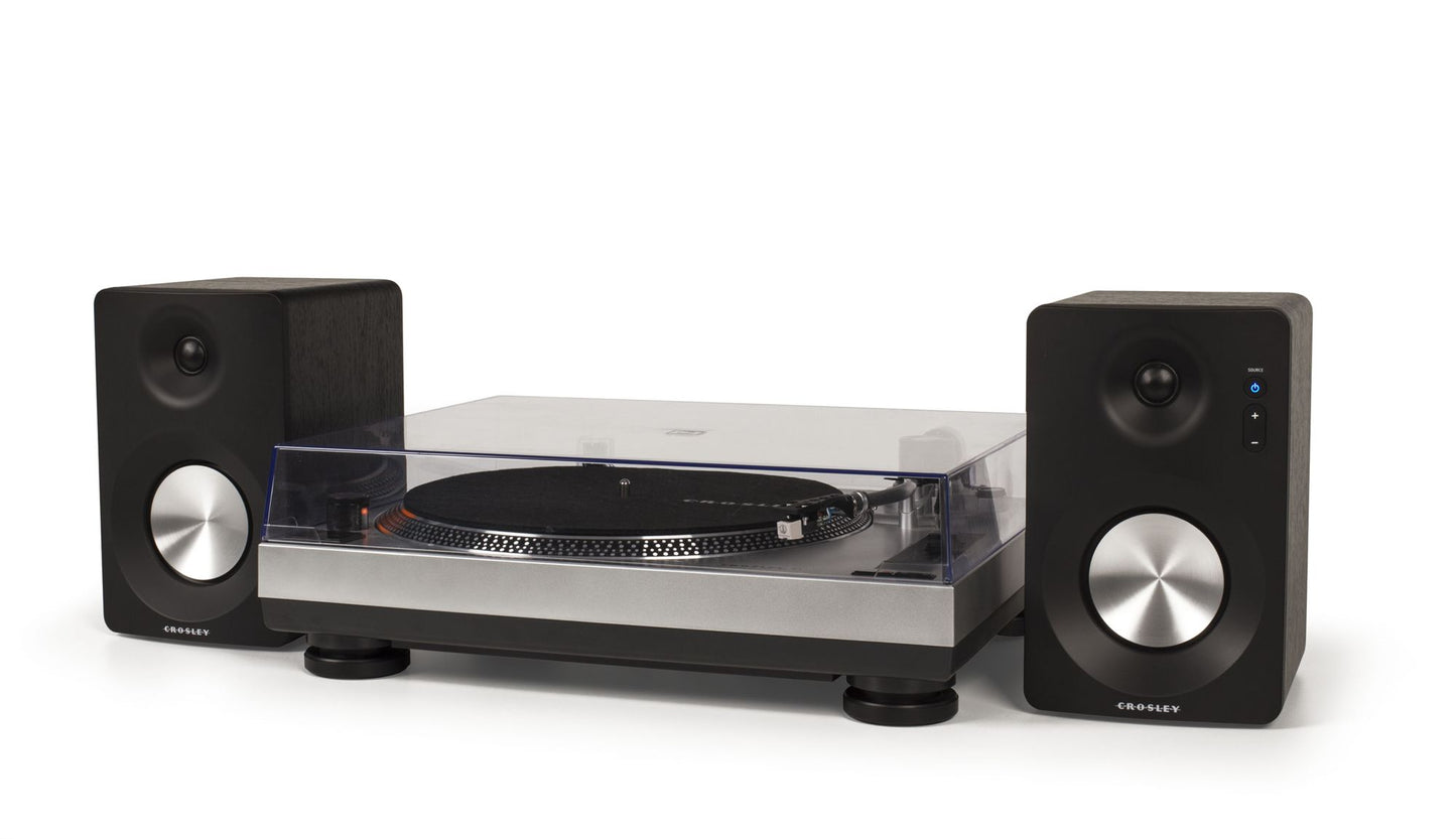 Crosley K100A-SI Turntable with Speakers- Silver