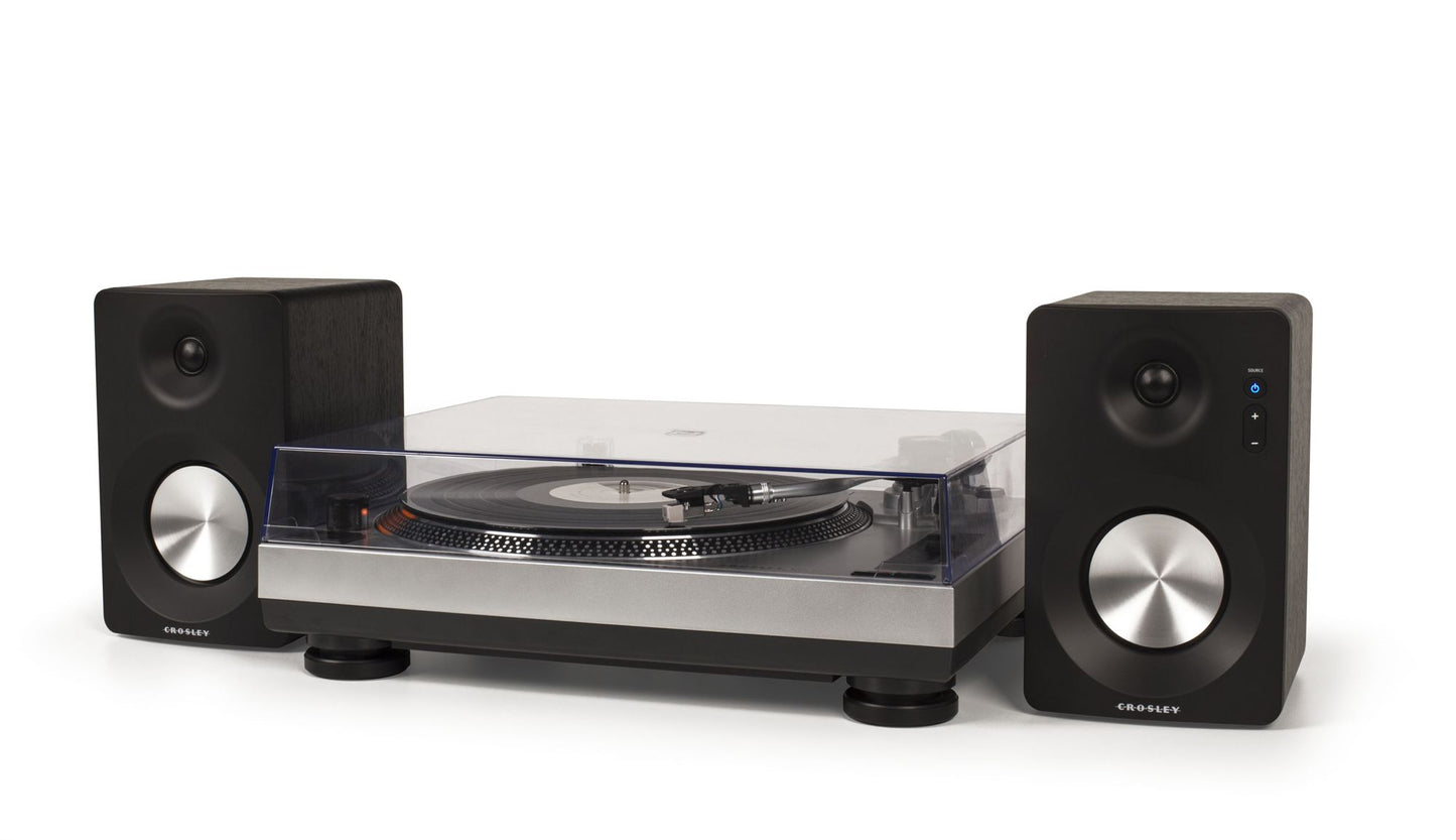 Crosley K100A-SI Turntable with Speakers- Silver
