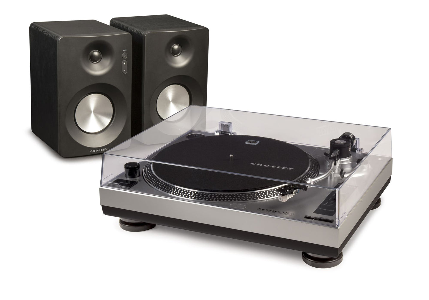 Crosley K100A-SI Turntable with Speakers- Silver