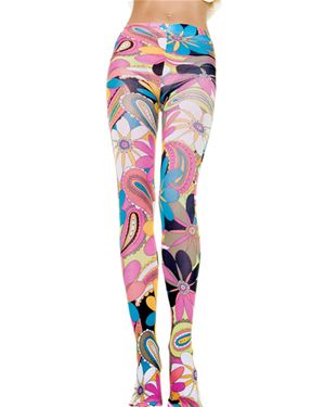 Leg Avenue 7416LA Adult Opaque Tights with Vintage Flowers