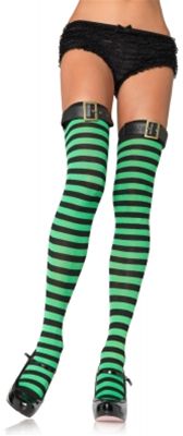 Leg Avenue 178254 Striped Thigh Highs with belt Green-Black