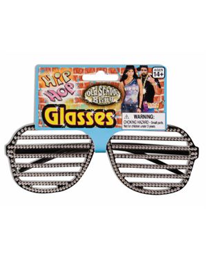 Forum Novelties 64398F Black Hip Hop Rhinestone Slat Glasses