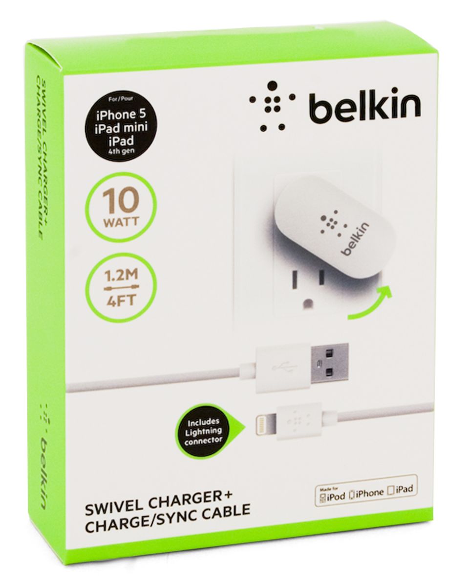 Belkin F8J032tt04-WHT Swivel Charger + Lightning ChargeSync Cable (10 Watt/2.1 Amp)