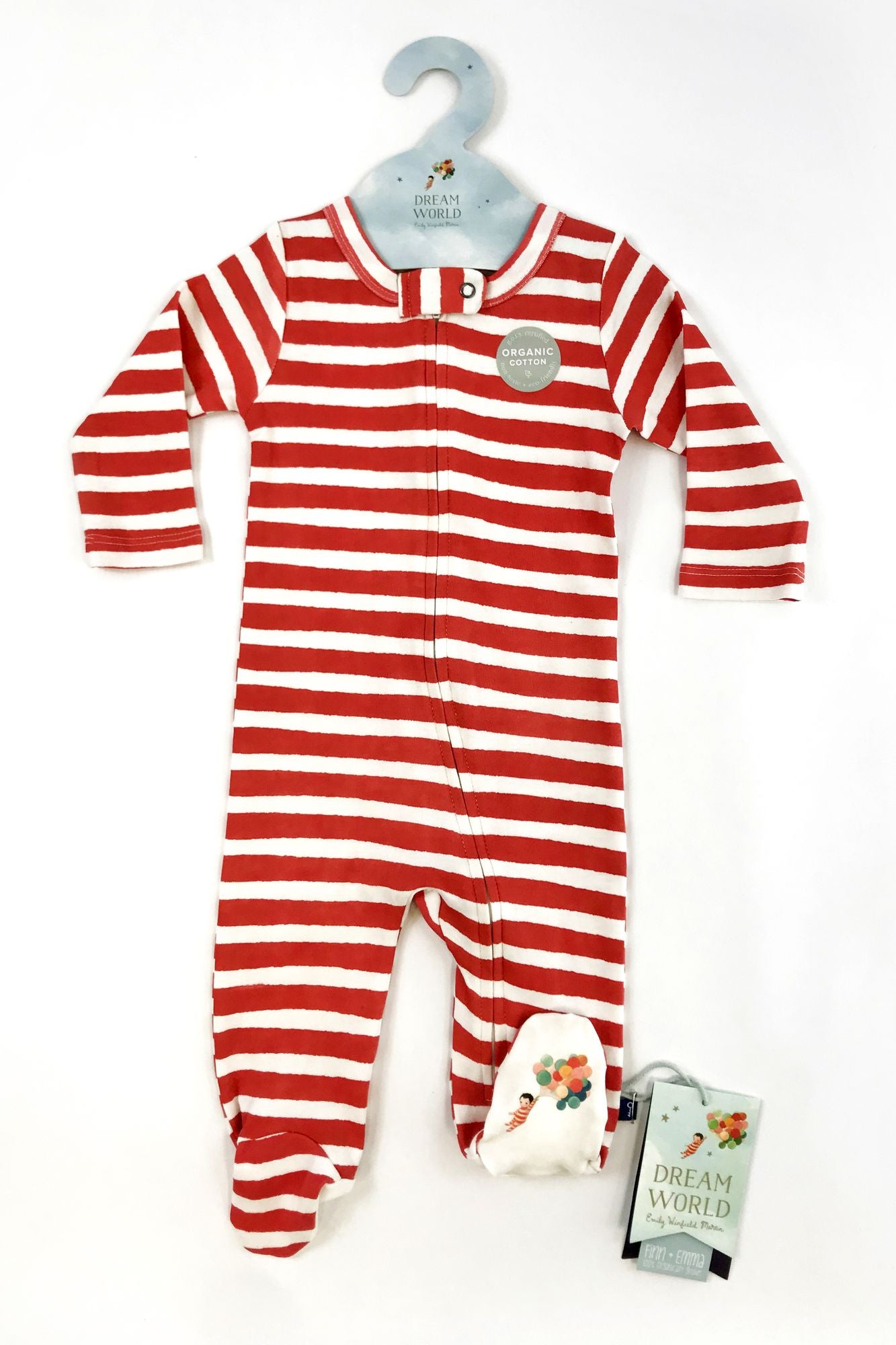 Dream World Footie- Red Stripes 0-3 months