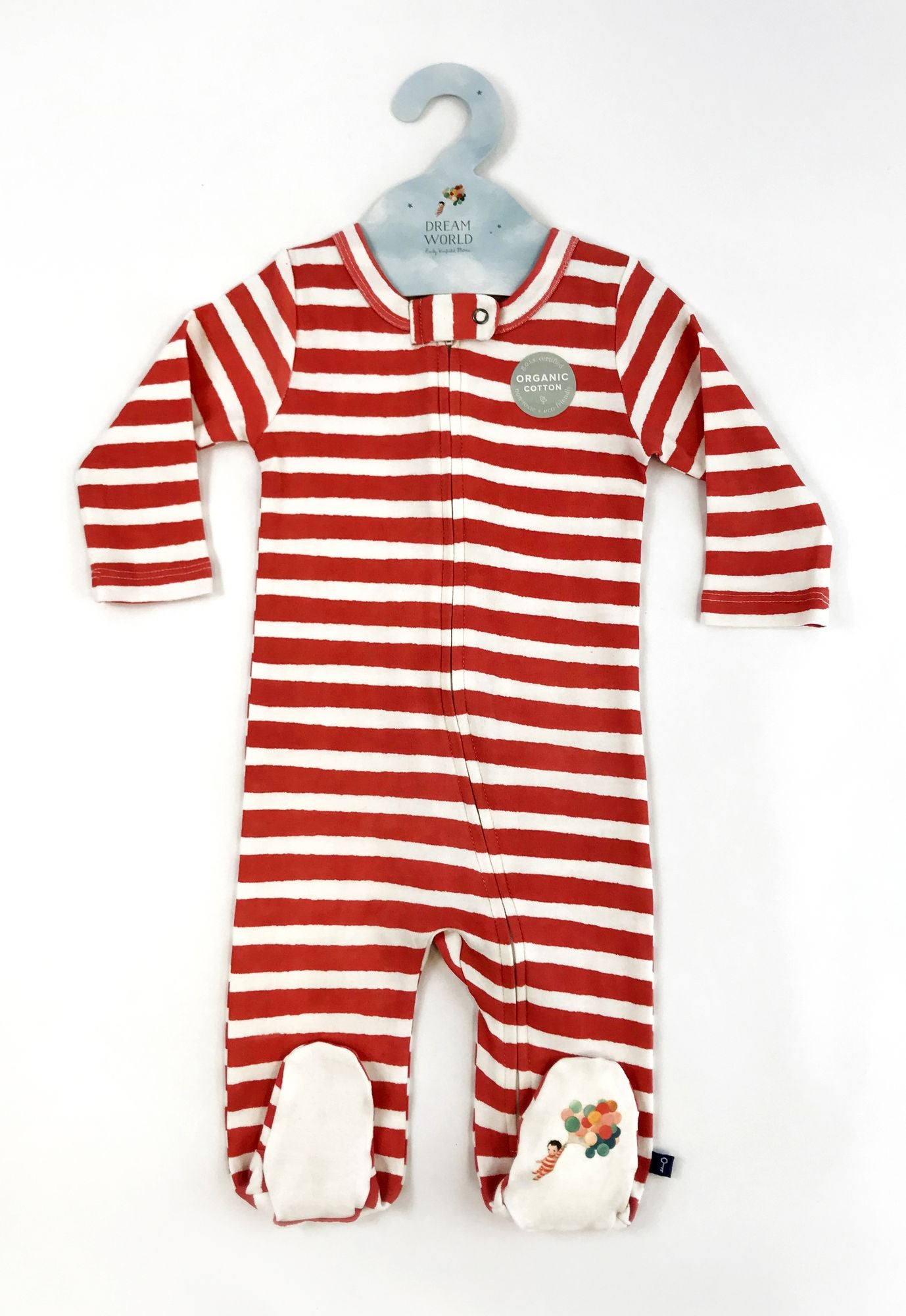 Dream World Footie- Red Stripes 0-3 months