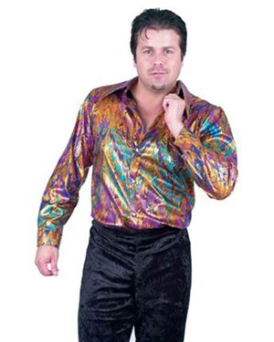 Charades Costumes CH01107P-3X Mens Plus Disco Multi Rainbow Shirt Size 3X