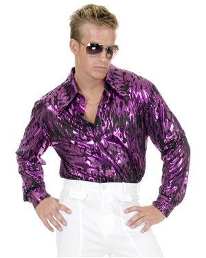 Charades Costumes CH01172P-3X Mens Plus Size Disco Purple Flame Shirt Size 3X