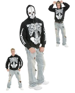 Charades Promo CH02073V-S Mens Skeleton Sweatshirt Hoodie Size Small