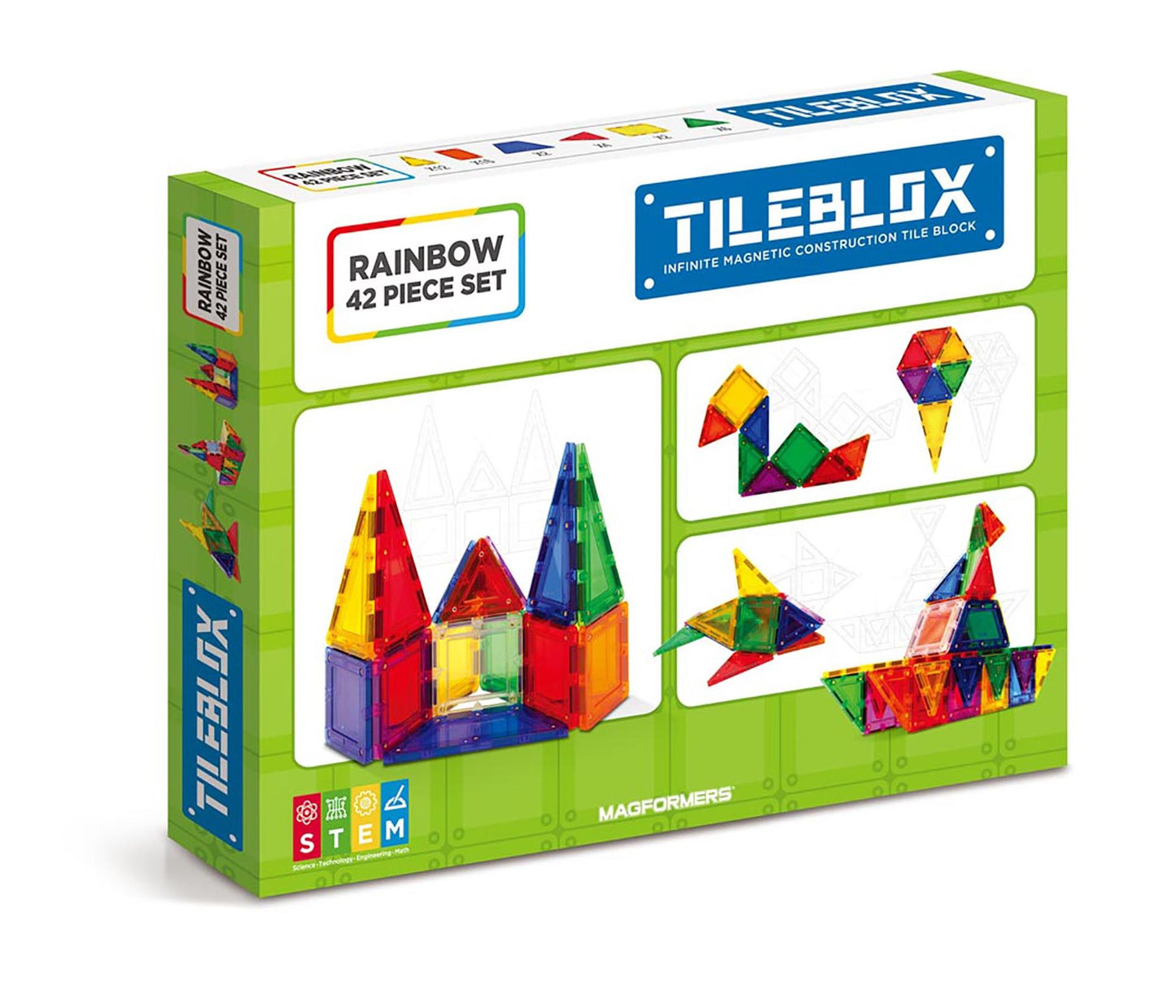 Magformers TILEBLOX Rainbow 42 Piece Magnetic Construction Set