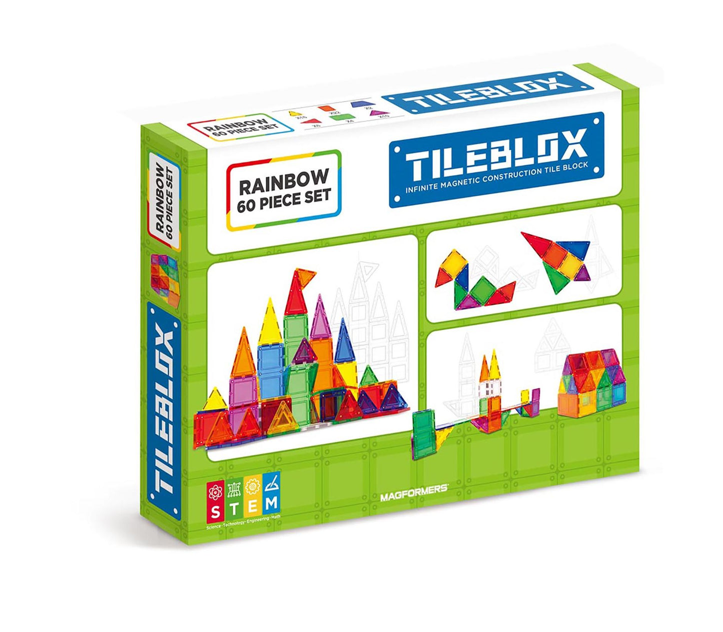 Magformers TILEBLOX Rainbow 60 Piece Magnetic Construction Set
