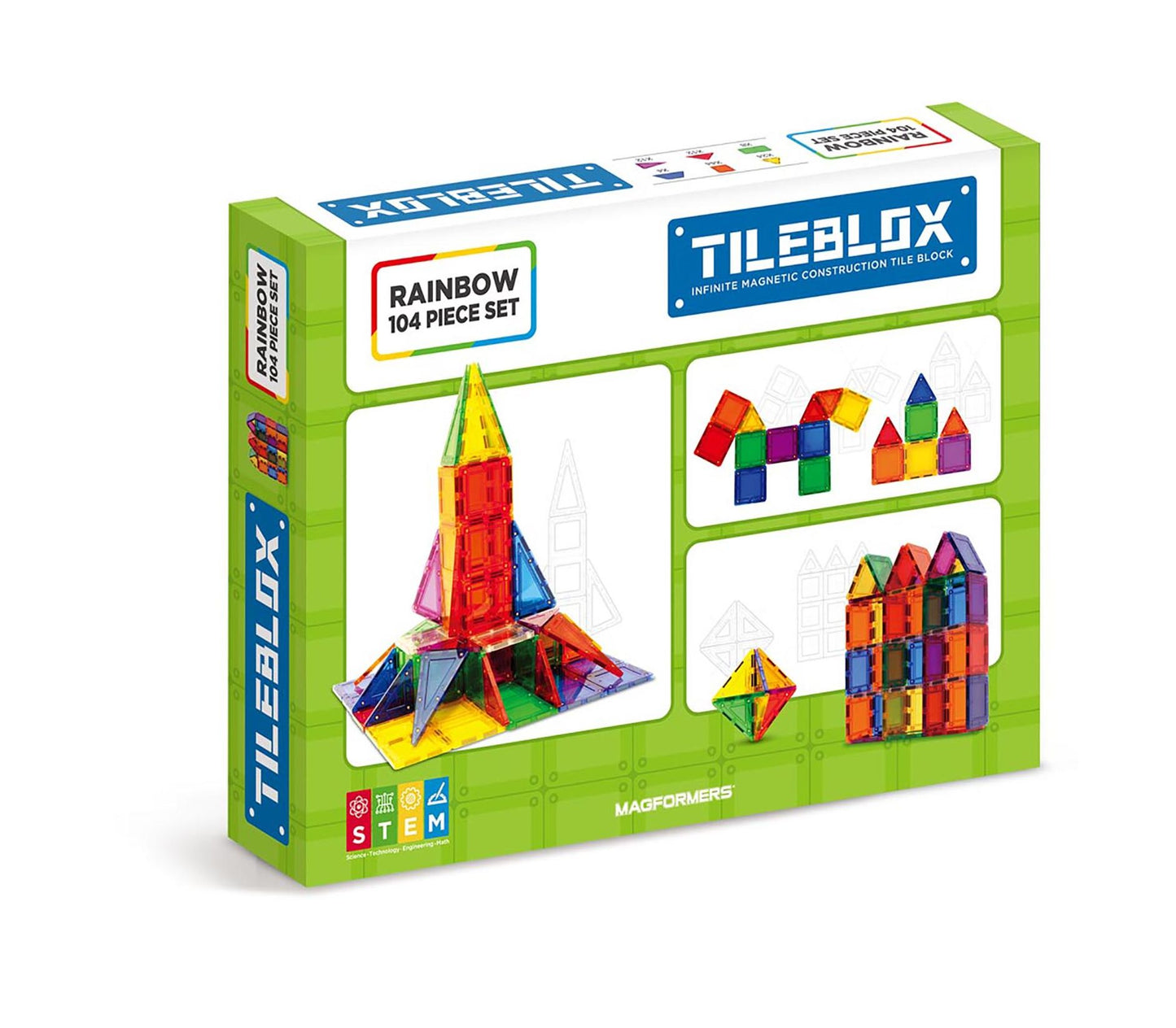 Magformers TILEBLOX Rainbow 104 Piece Magnetic Construction Set
