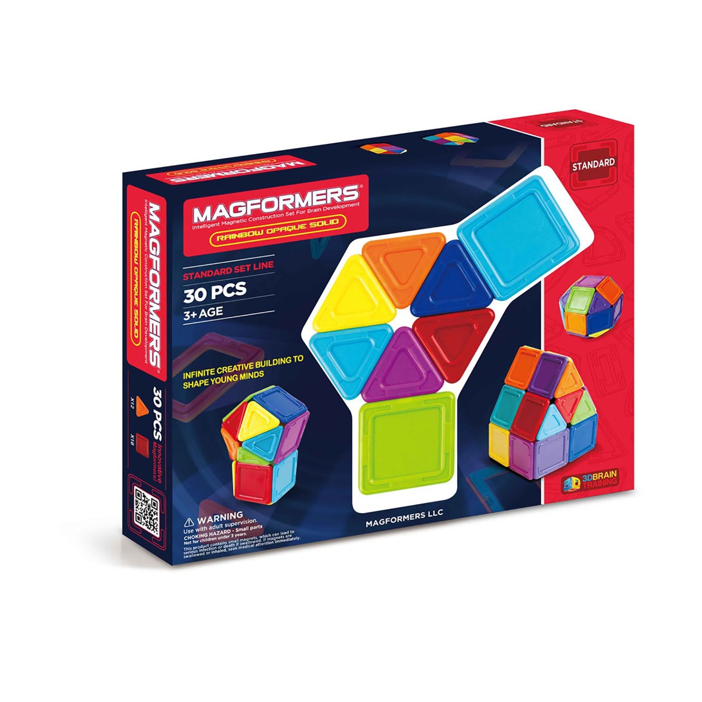 Magformers Solids Opaque Rainbow 30 Piece Magnetic Construction Set