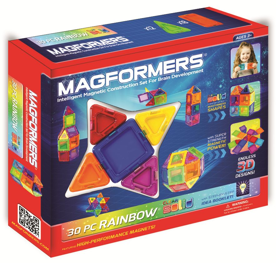 Magformers Solids Clear Rainbow 30 Piece Magnetic Construction Set