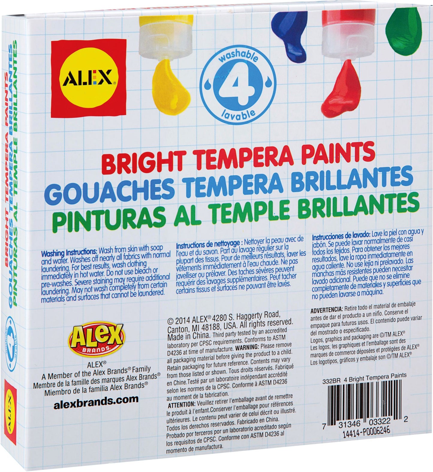 Set of 4 Bright Tempera Paints