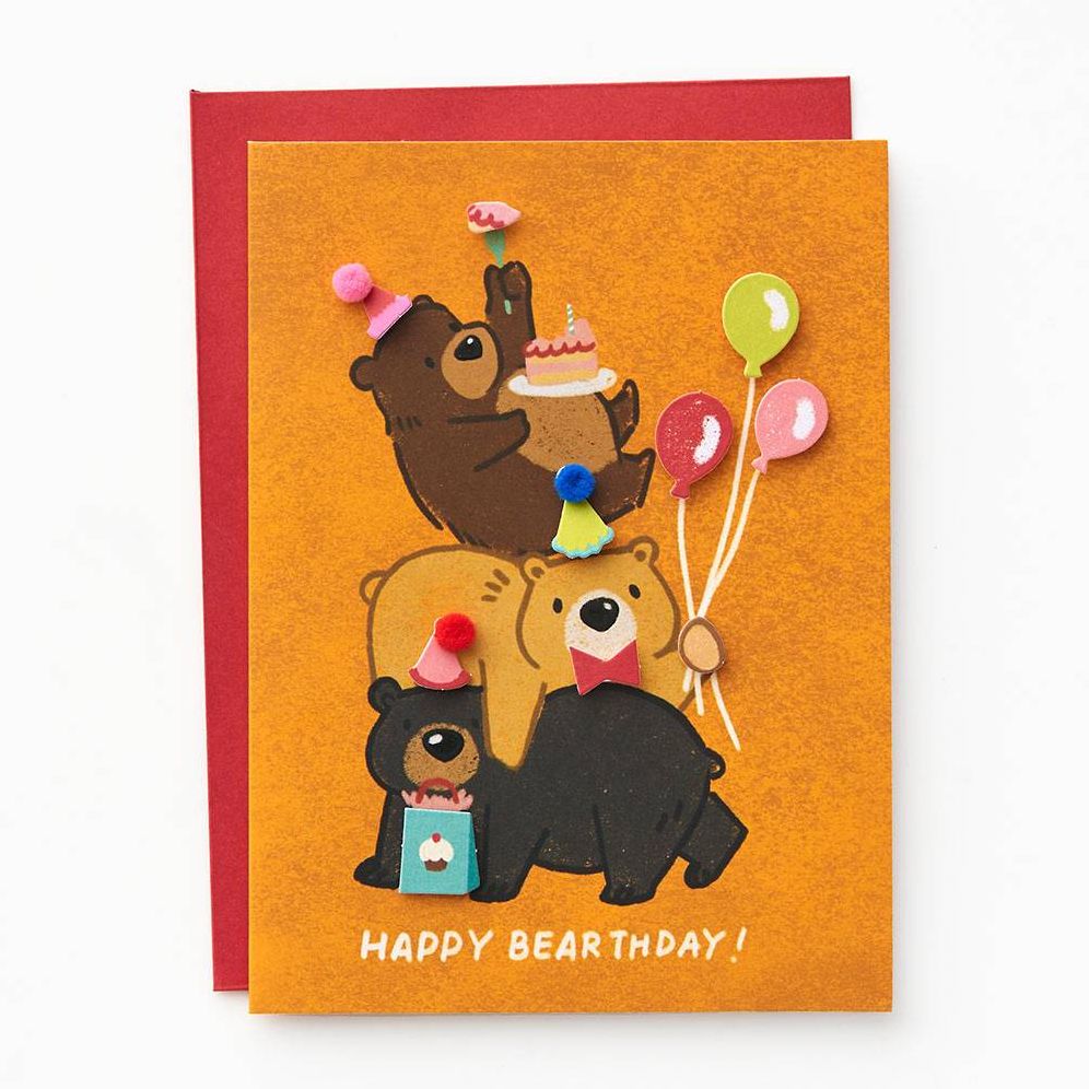 BDAY OFF/EMBL A6 Diecut Happy Bearthday FLD