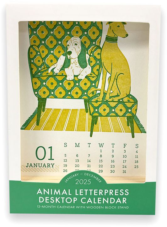 2025 Paper Source Animals Letterpress Desktop Calendar