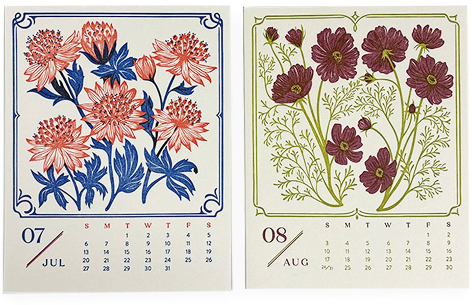 2025 Paper Source Floral Letterpress Desktop Calendar