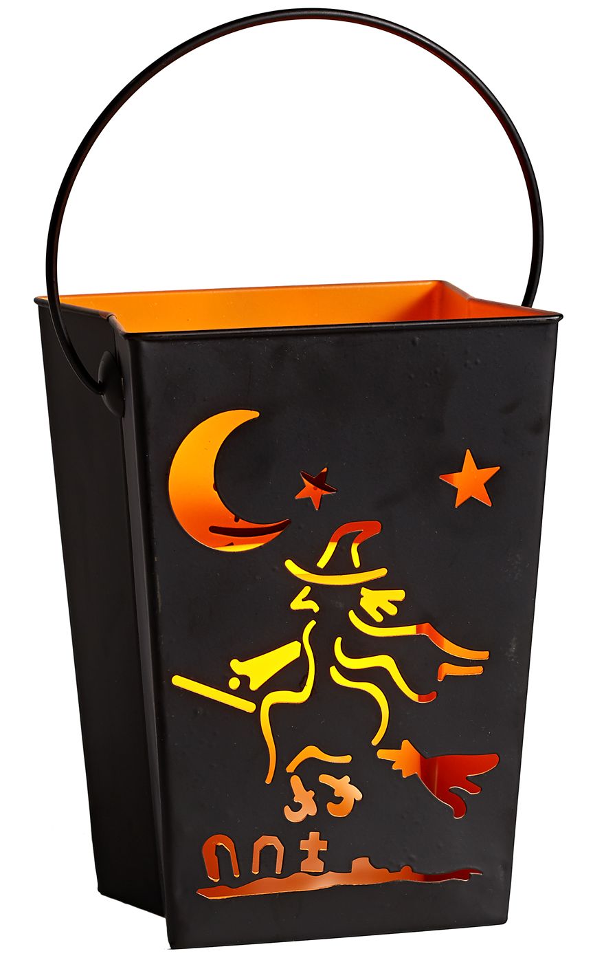 Black Witch Lantern Luminary with LED Candle 7"