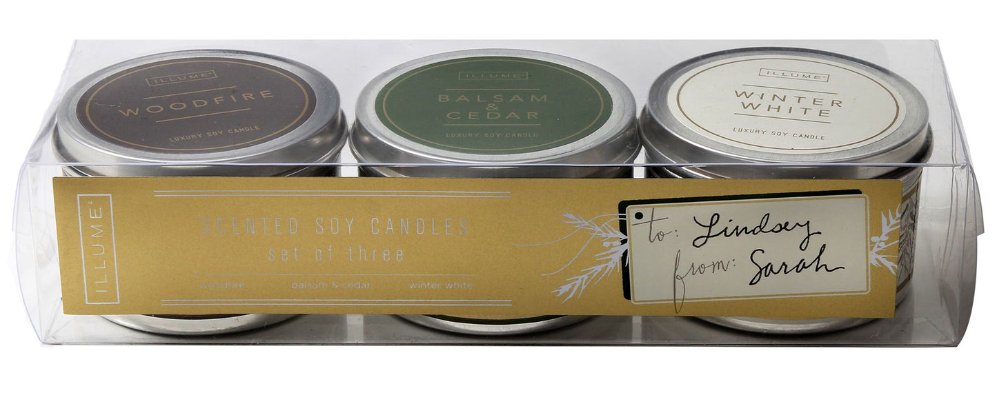 Holiday 3 Piece Candle Set- Woodfire, Balsam & Cedar, Winter White