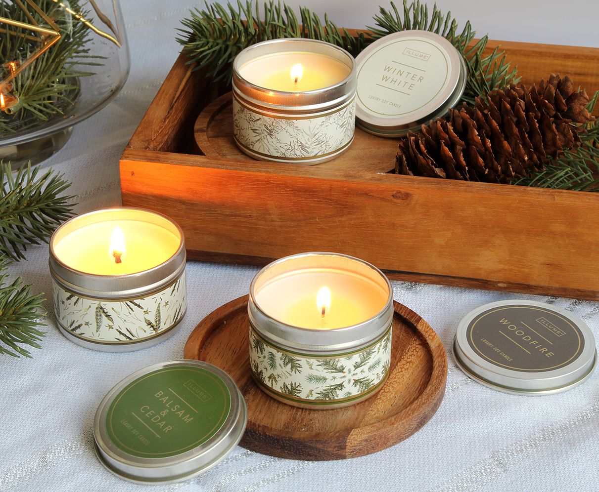 Holiday 3 Piece Candle Set- Woodfire, Balsam & Cedar, Winter White