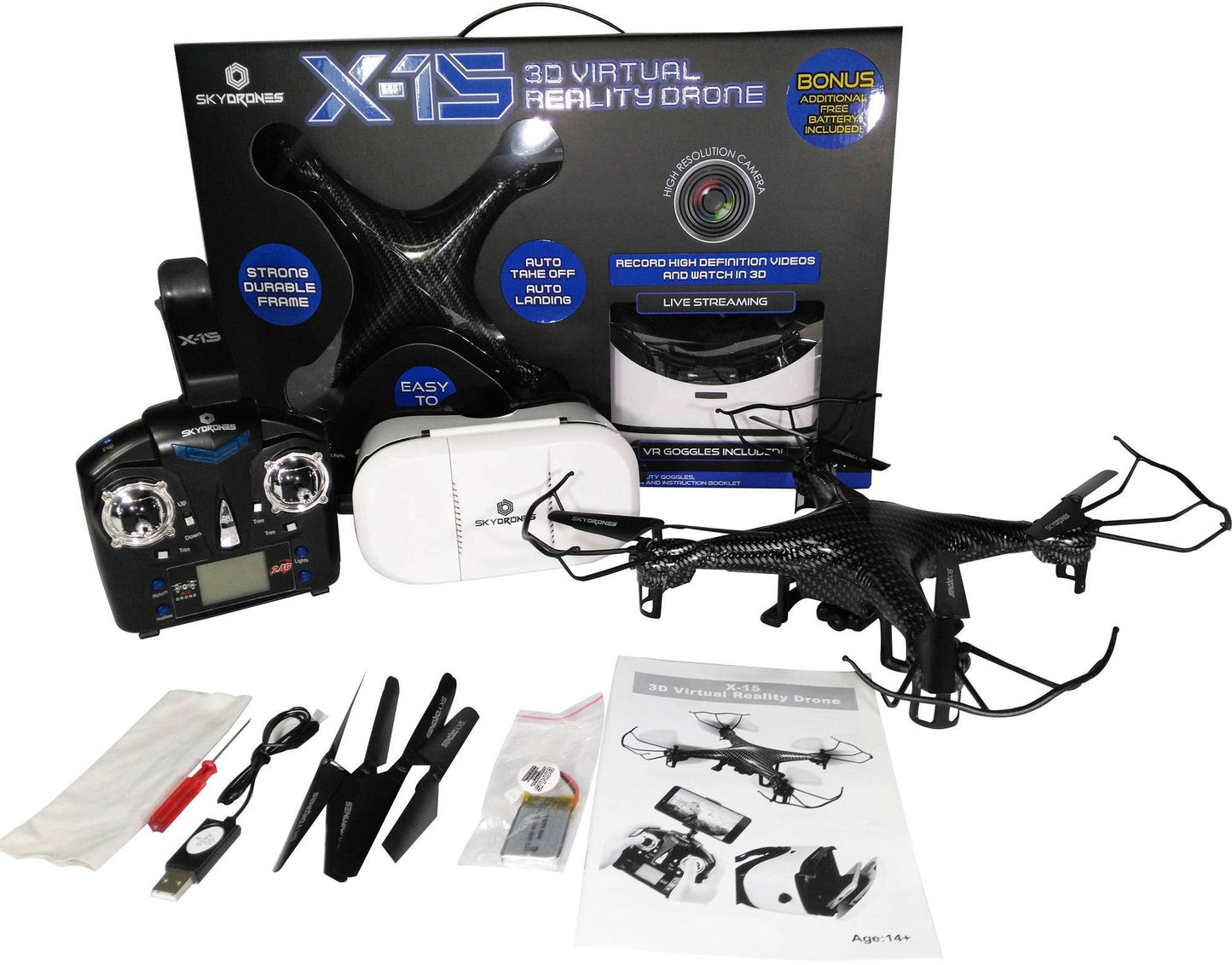 X15 3D VIRTUAL REALITY DRONE W/ BONUS EXTRA BATTERY AND VR GOGGLES