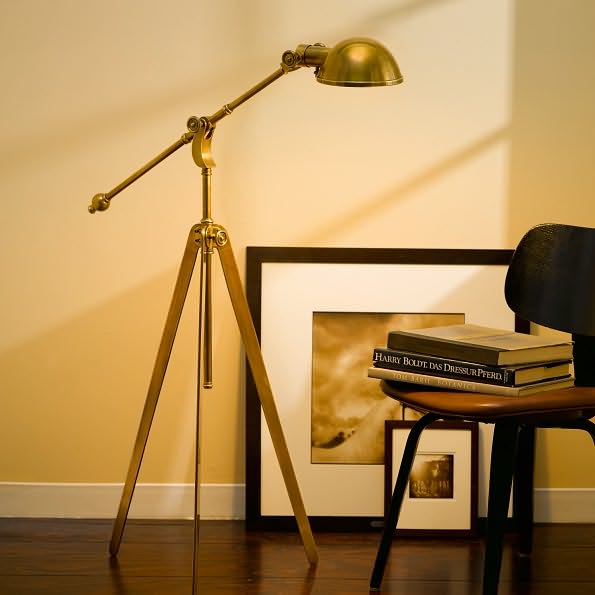 Pimlico Tripod Boom-Arm Pharmacy Floor Lamp in Antique-Burnished Bronze