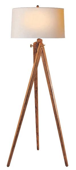 Wood Tripod Floor Lamp in French Wax with Natural Paper Shade