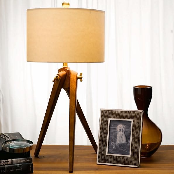 Tripod Table Lamp in French Wax with Natural Paper Shade
