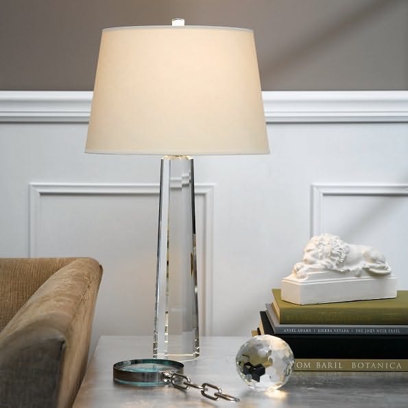 Medium Octagonal Spire Table Lamp in Crystal with Natural Paper Shade