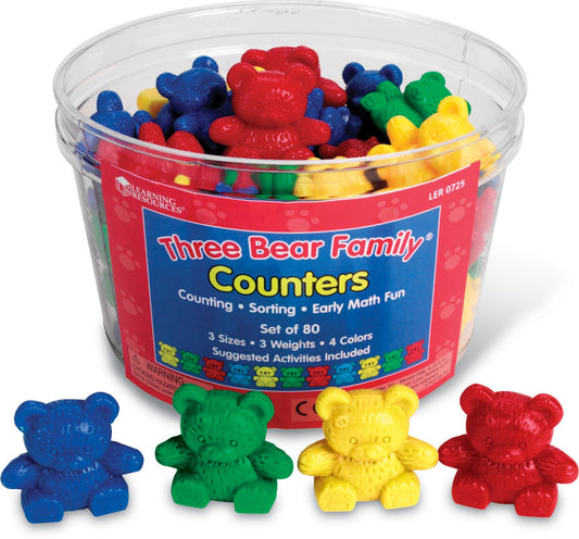 LEARNING RESOURCES LER0725 THREE BEAR FAMILY BASIC SET-80/PK 3 SIZES 4 COLORS