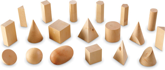 LEARNING RESOURCES LER4298 WOODEN GEOMETRIC SOLIDS SET OF 19
