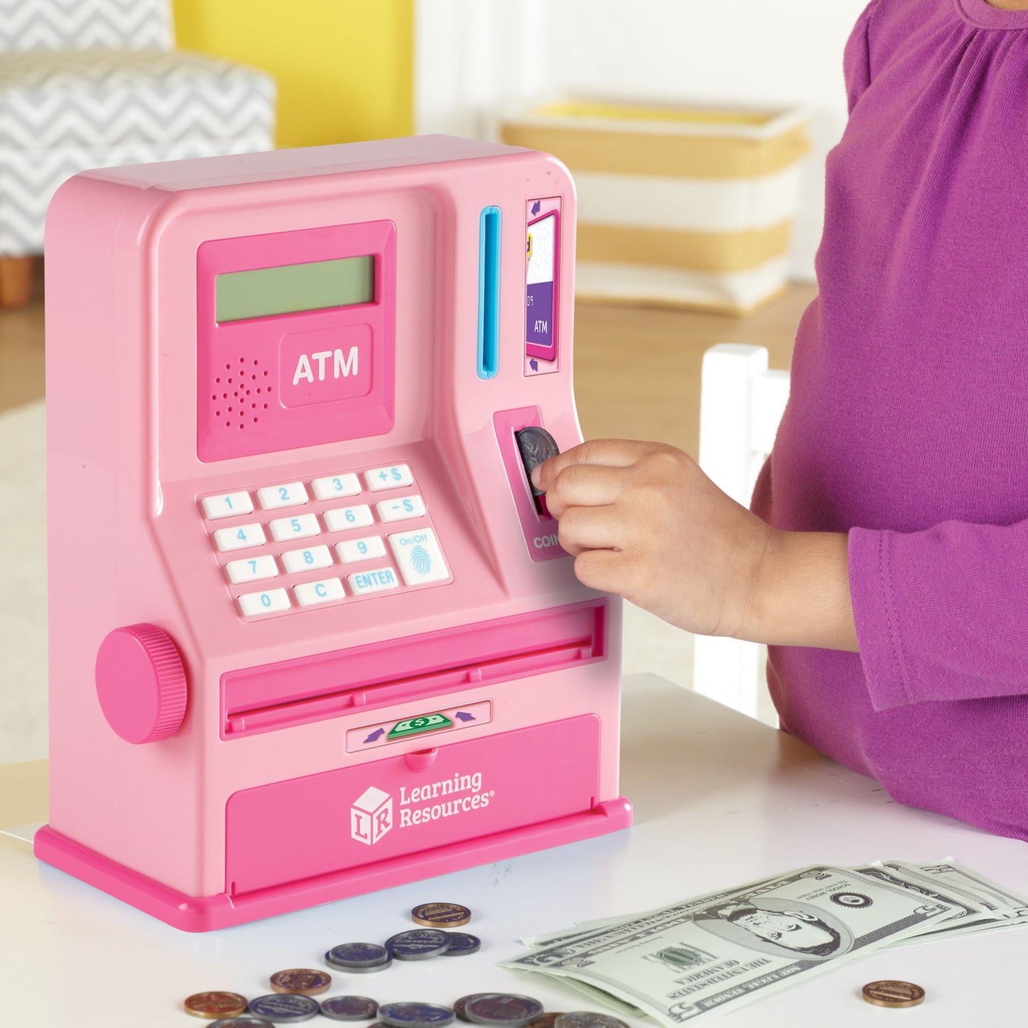 Learning Resources Pretend and Play Teaching ATM Bank, Pink