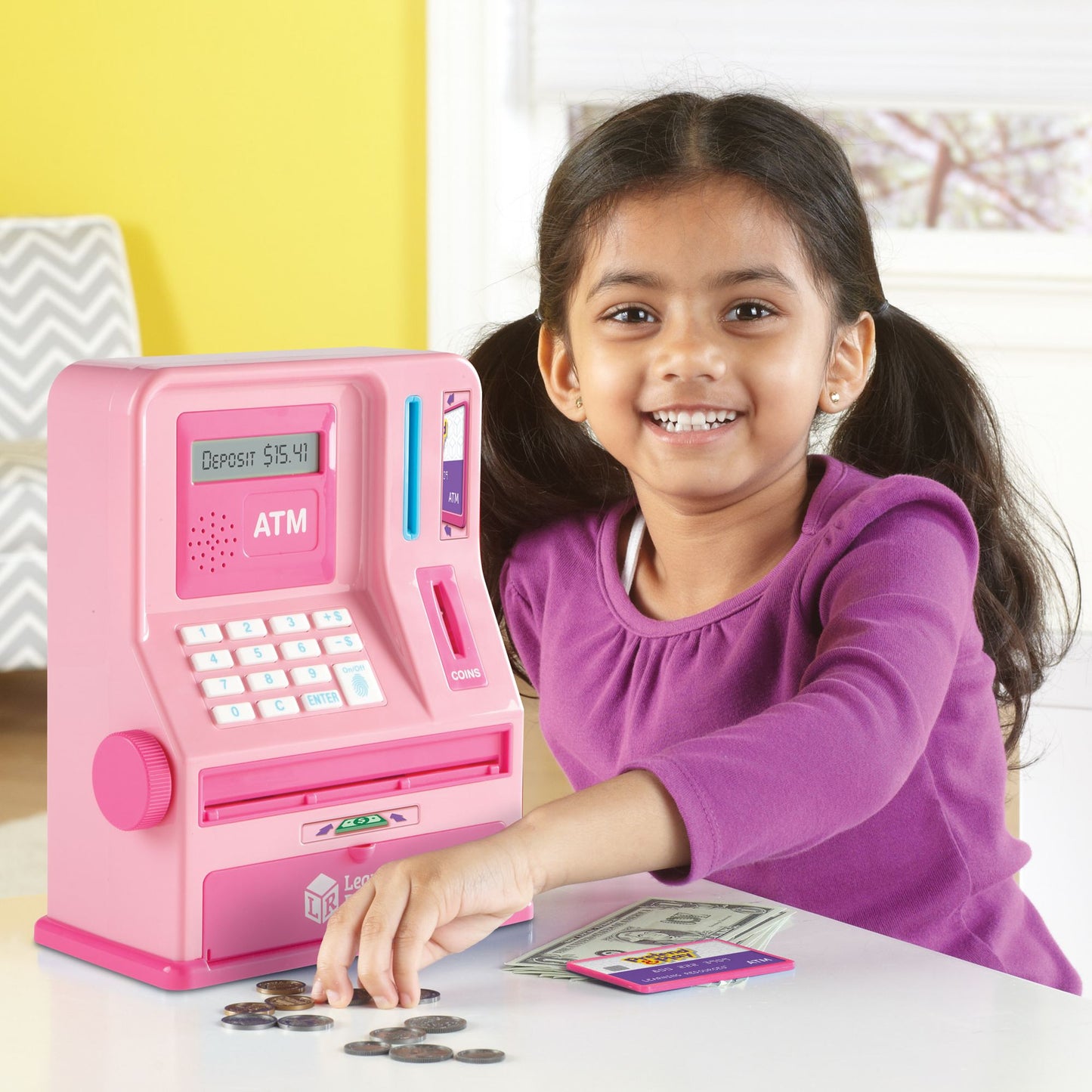 Learning Resources Pretend and Play Teaching ATM Bank, Pink