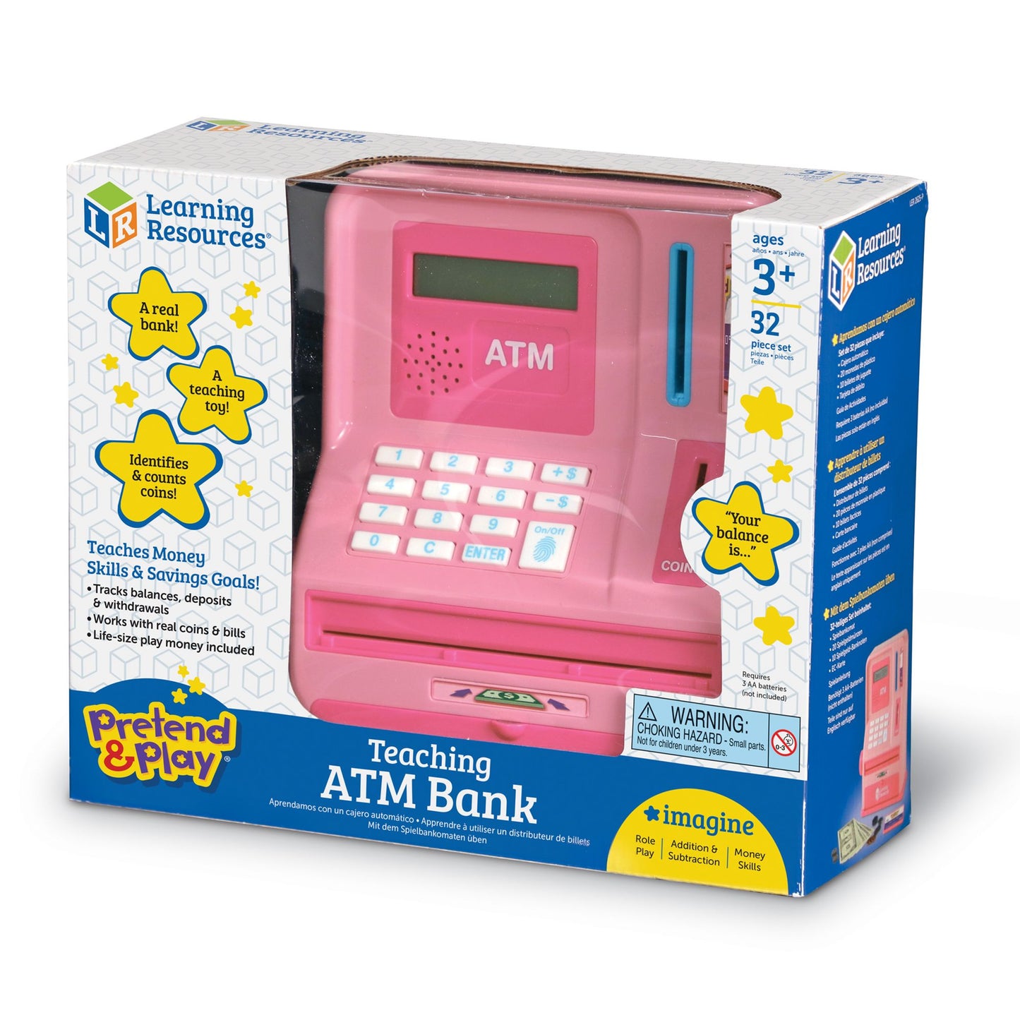 Learning Resources Pretend and Play Teaching ATM Bank, Pink