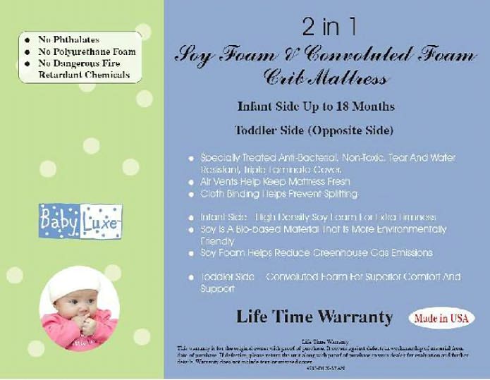 L.A. Baby Babyluxe Soy Foam 2 in 1 Crib Mattress