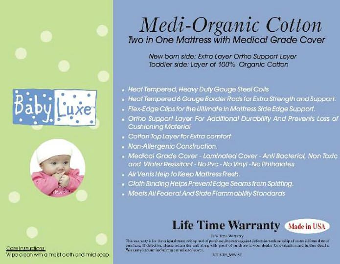 L.A. Baby Babyluxe Medi-Organic Medical Grade 2 in 1 Crib Mattress