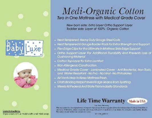L.A. Baby Babyluxe Medi-Organic Medical Grade 2 in 1 Crib Mattress