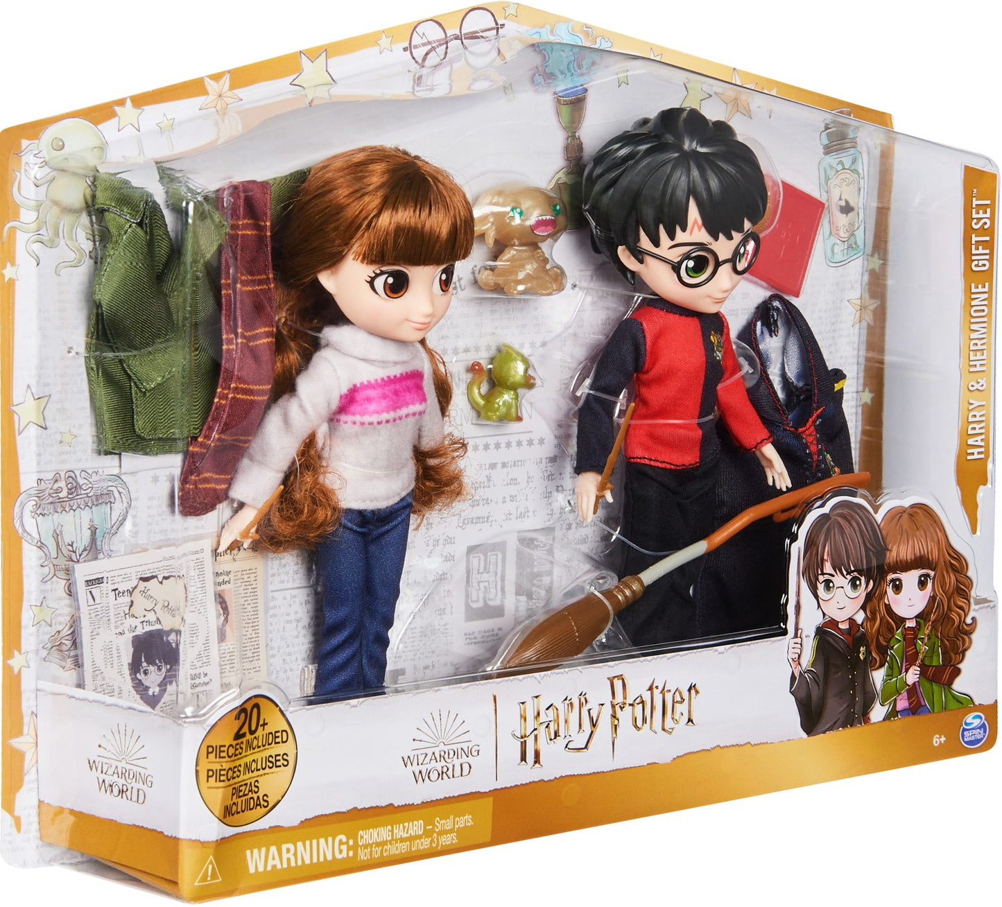 Wizarding World Harry Potter, 8-inch Harry Potter & Hermione Granger Dolls & Accessories Gift Set, over 20 Pieces, Kids Toys for Ages 6 and up
