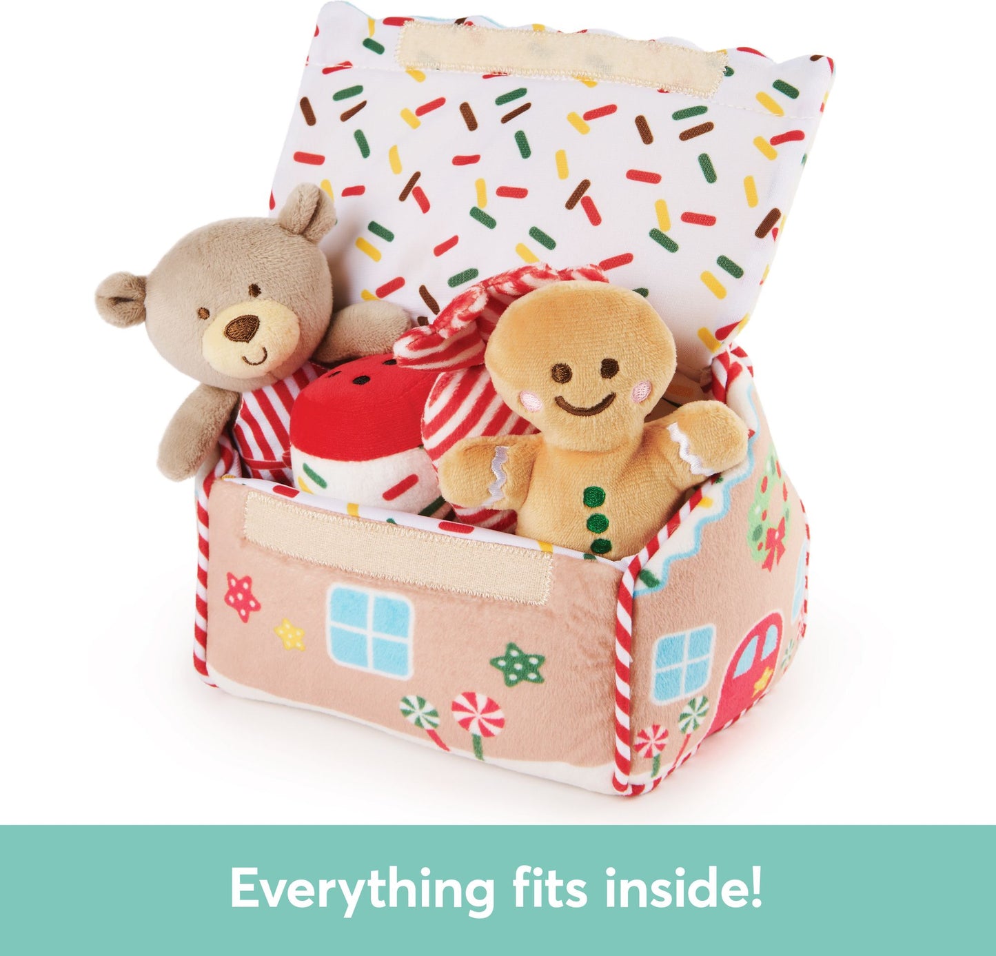 Baby GUND Play Soft Collection, My First Gingerbread House 5-Piece Playset with Rattle Squeaker and Crinkle Plush Toys Sensory Toy for Babies 7.5"