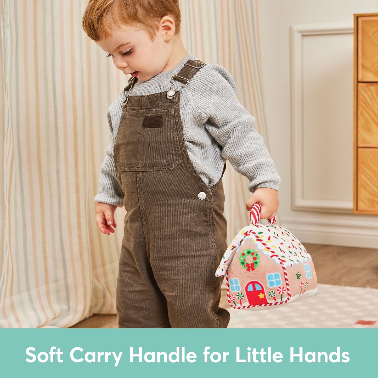 Baby GUND Play Soft Collection, My First Gingerbread House 5-Piece Playset with Rattle Squeaker and Crinkle Plush Toys Sensory Toy for Babies 7.5"