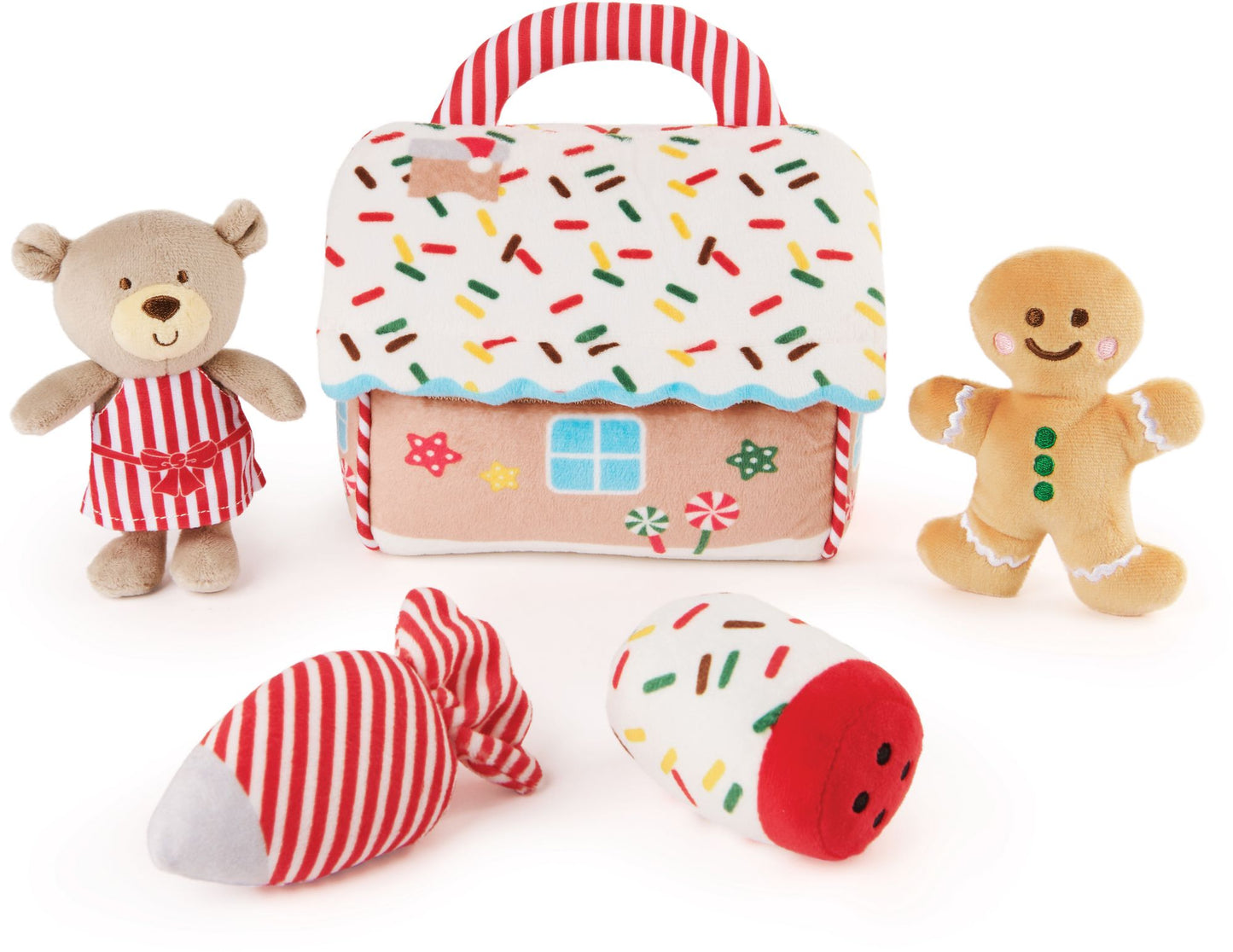 Baby GUND Play Soft Collection, My First Gingerbread House 5-Piece Playset with Rattle Squeaker and Crinkle Plush Toys Sensory Toy for Babies 7.5"