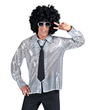 Funny Fashion FF81731-STD Mens Silver Stardust Disco Shirt Size Standard