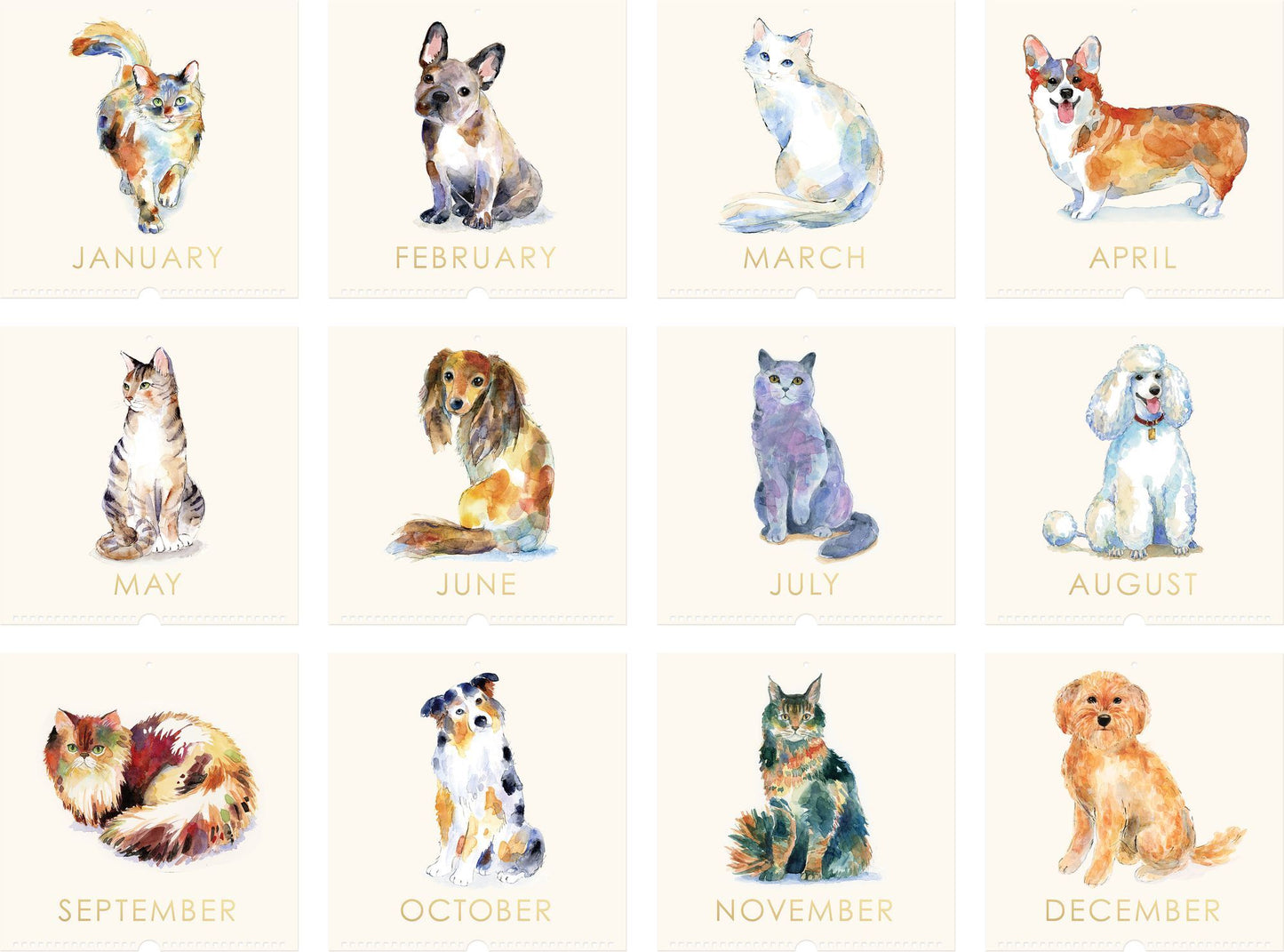 2025 Watercolor Pets Wall Calendar