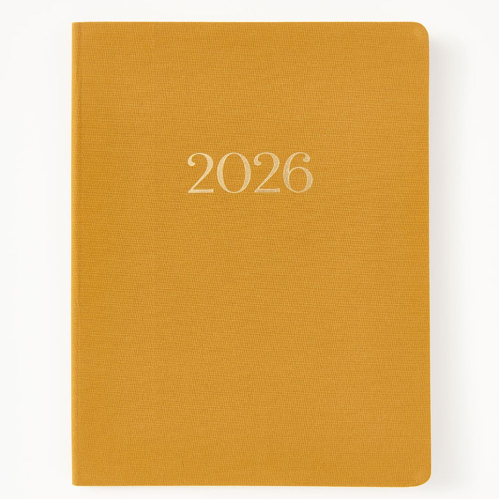 2025-2026 Paper Source Mustard Bookcloth 17-Month Monthly Desk Planner