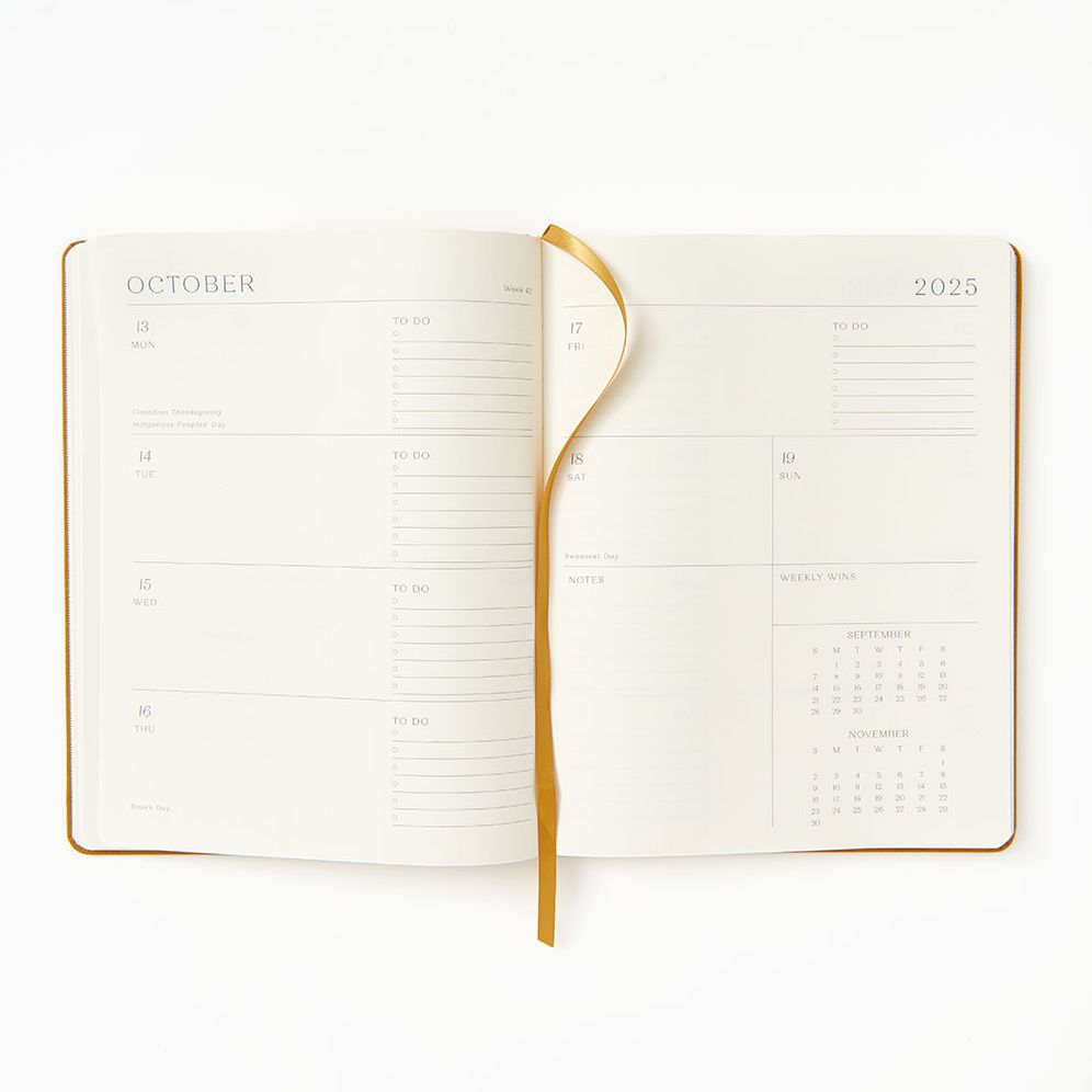 2025-2026 Paper Source Mustard Bookcloth 17-Month Weekly Desk Planner