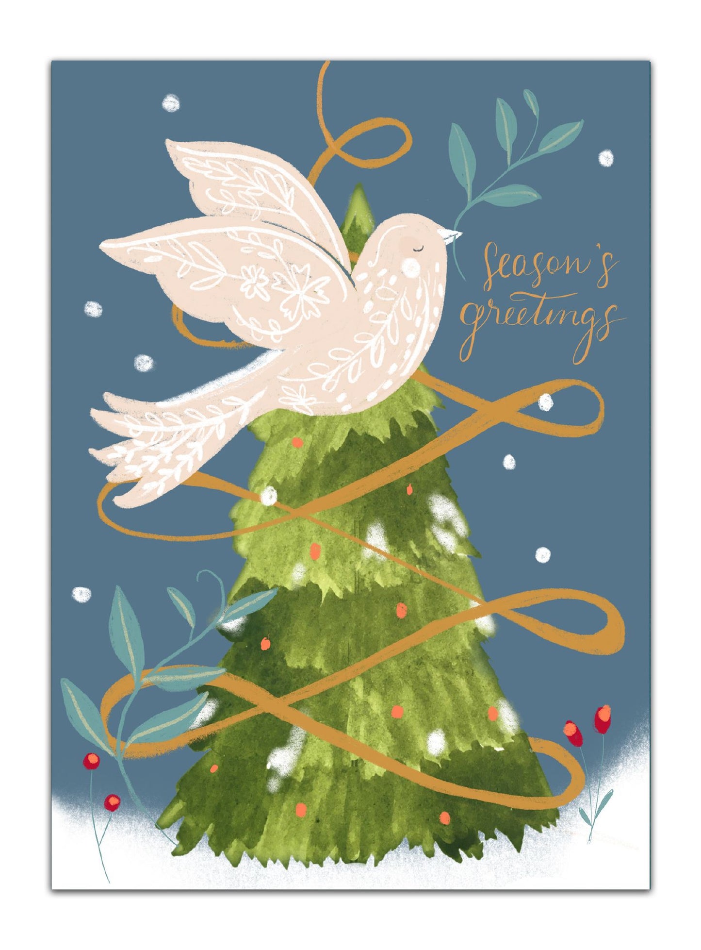 Christmas Greeting Card Dove and Tree