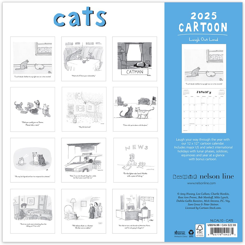 2025 Cat Cartoons 12" x 12" Wall Calendar