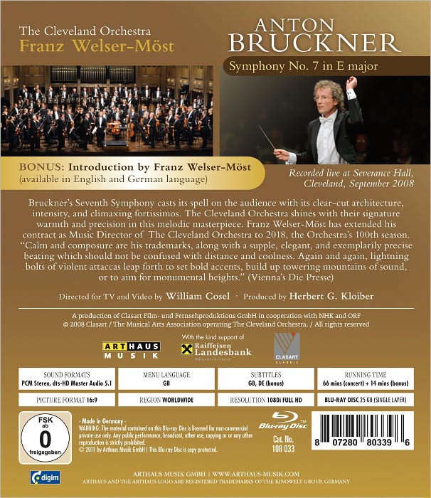 The Cleveland Orchestra/Franz Welser-M?st: Bruckner - Symphony No. 7 [Blu-ray]