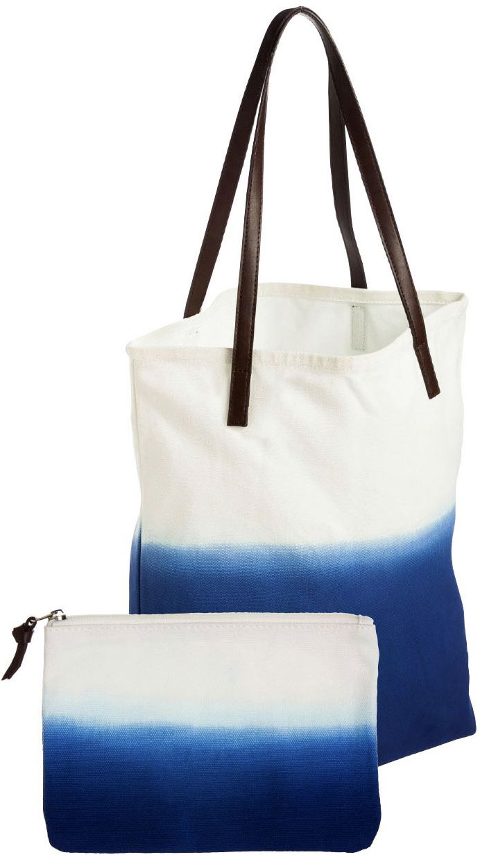 Ombre Navy Canvas Tote Bag with Clutch Bag